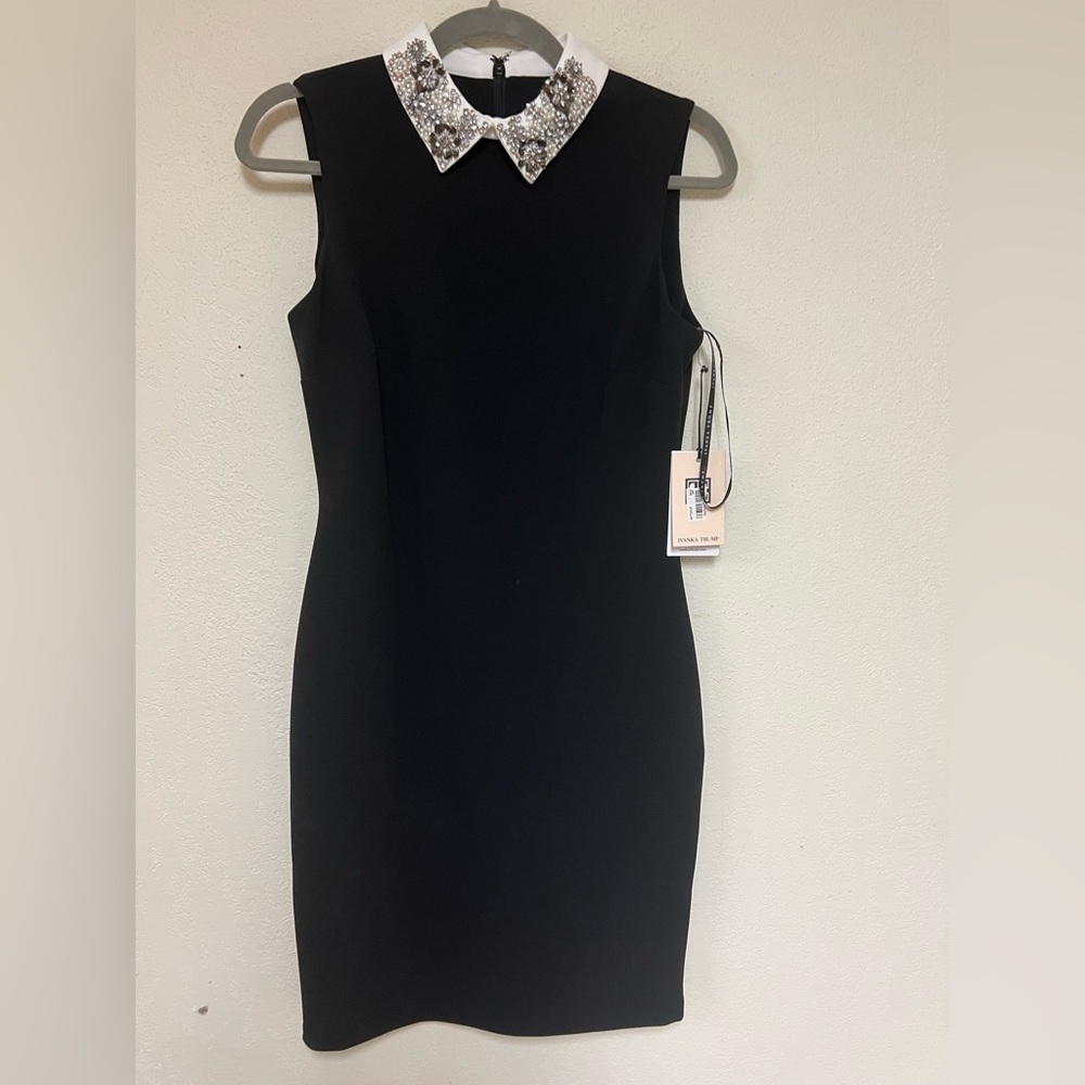 NWT ivanka  trump black dress with jeweled collar